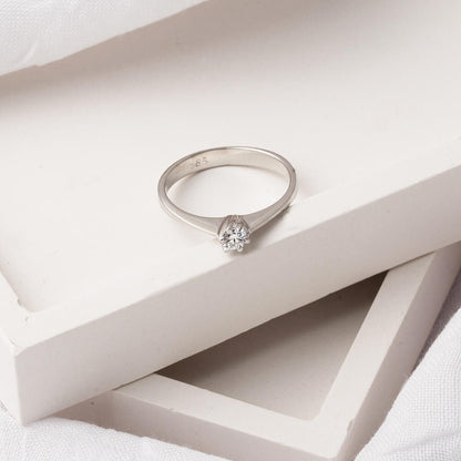 14K White Gold 0.15 Ct Six Prong Solitaire Diamond Ring