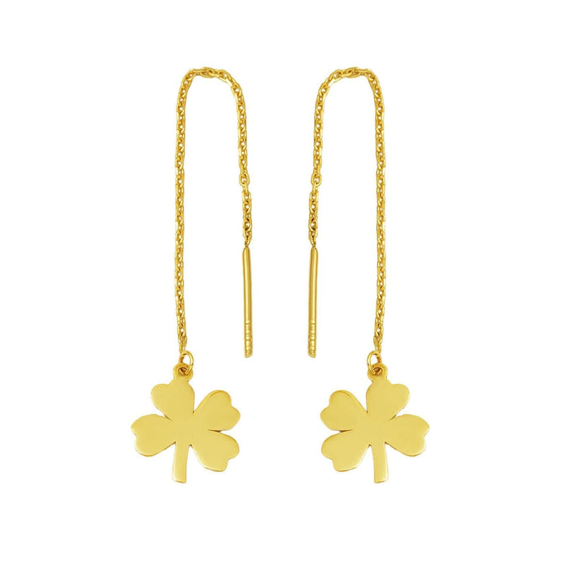14K Yellow Gold Clover Dangle Chain Earrings