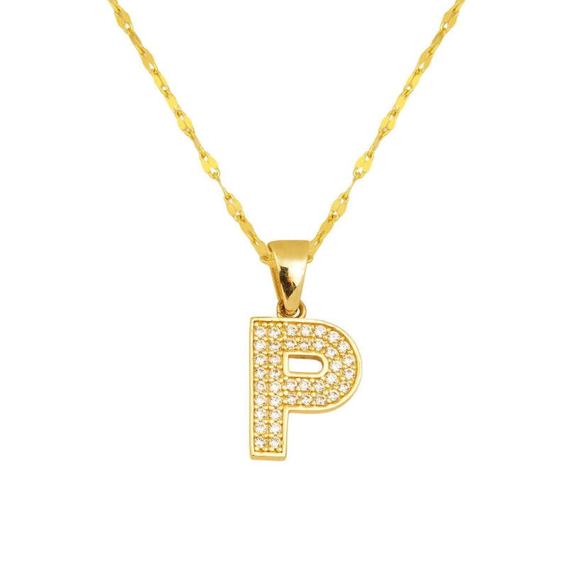 14K Yellow Gold Initial P Cubic Zirconia Necklace