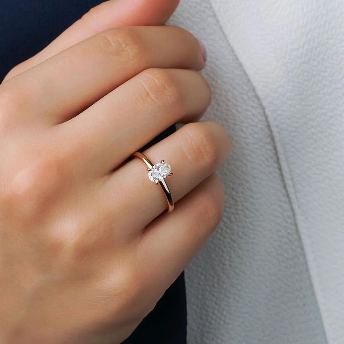14K White Gold 0.50 Ct Oval Cut Moissanite Solitaire Ring