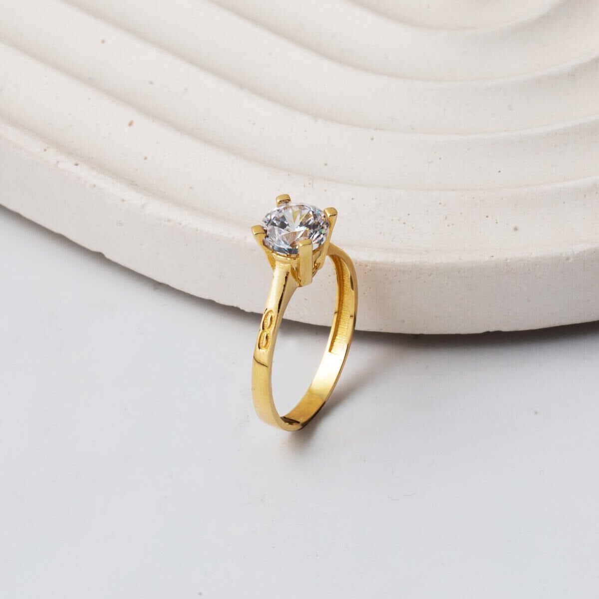 14K Yellow Gold Infinity Solitaire Cubic Zirconia Ring