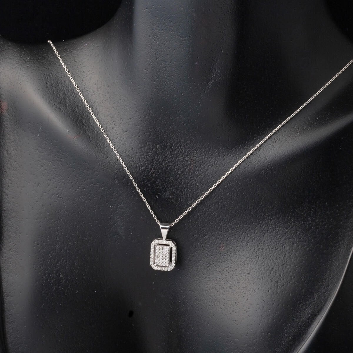 14K White Gold 0.23 Ct Square-Cut Diamond Necklace