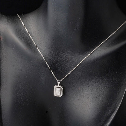 14K White Gold 0.23 Ct Square-Cut Diamond Necklace