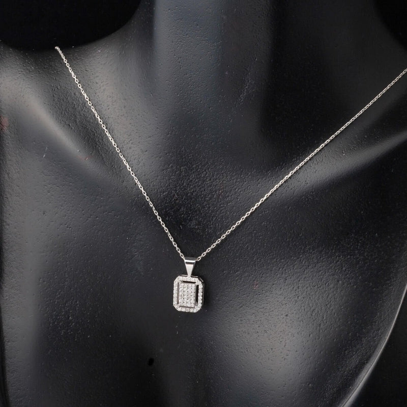 14K White Gold 0.23 Ct Square-Cut Diamond Necklace