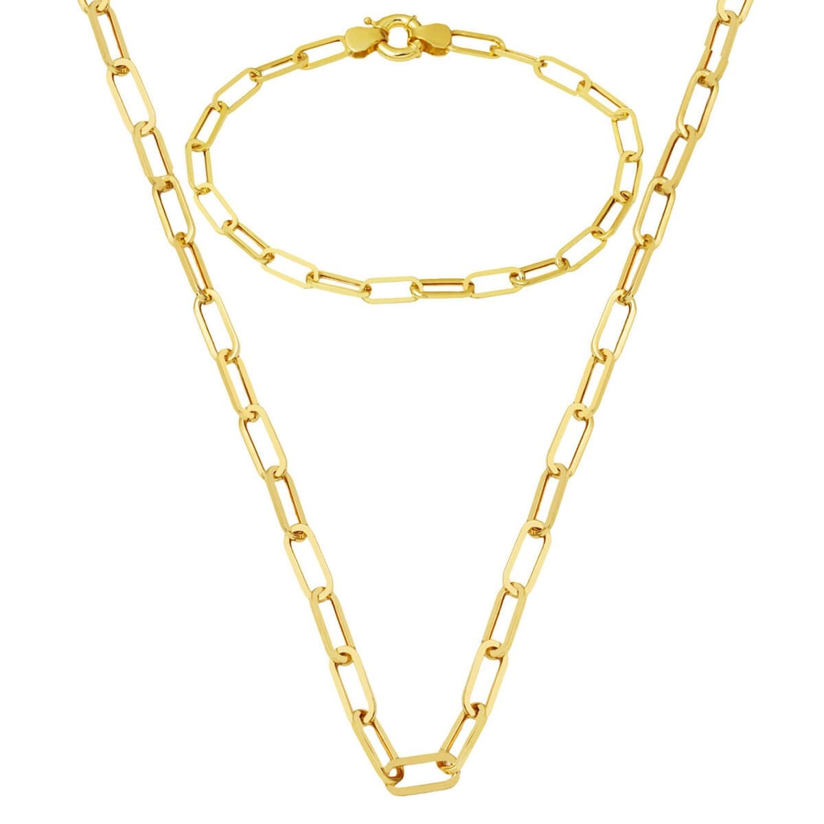 14K Yellow Gold Hoop Chain Double Set