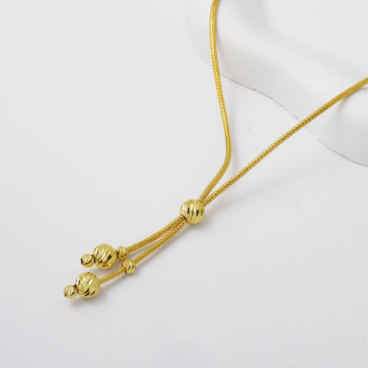 14K Yellow Gold Woven Link Chain Gold Bead Set
