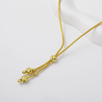 14K Yellow Gold Woven Link Chain Gold Bead Set