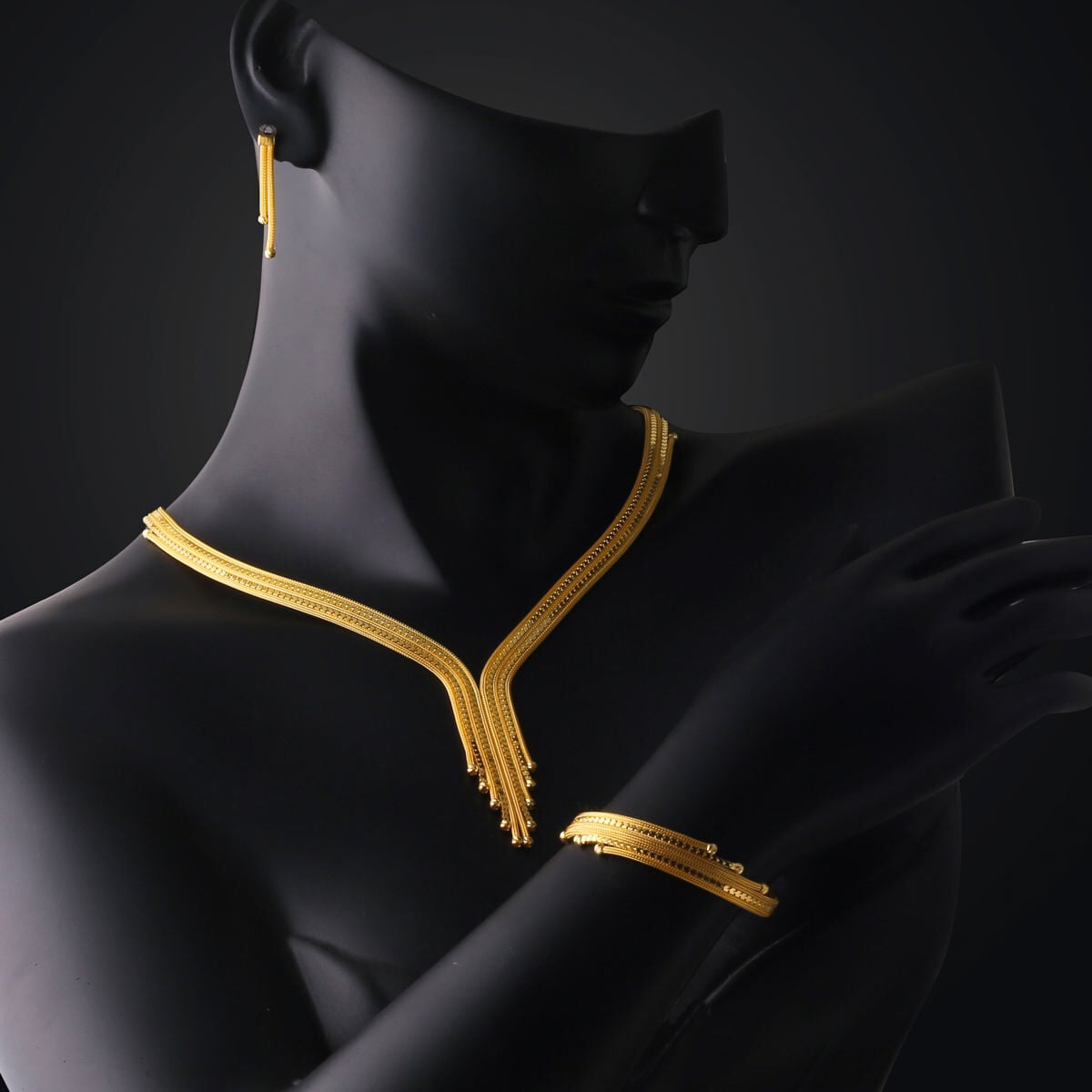 14K Yellow Gold Braided Woven Link Bridal Jewelry Set