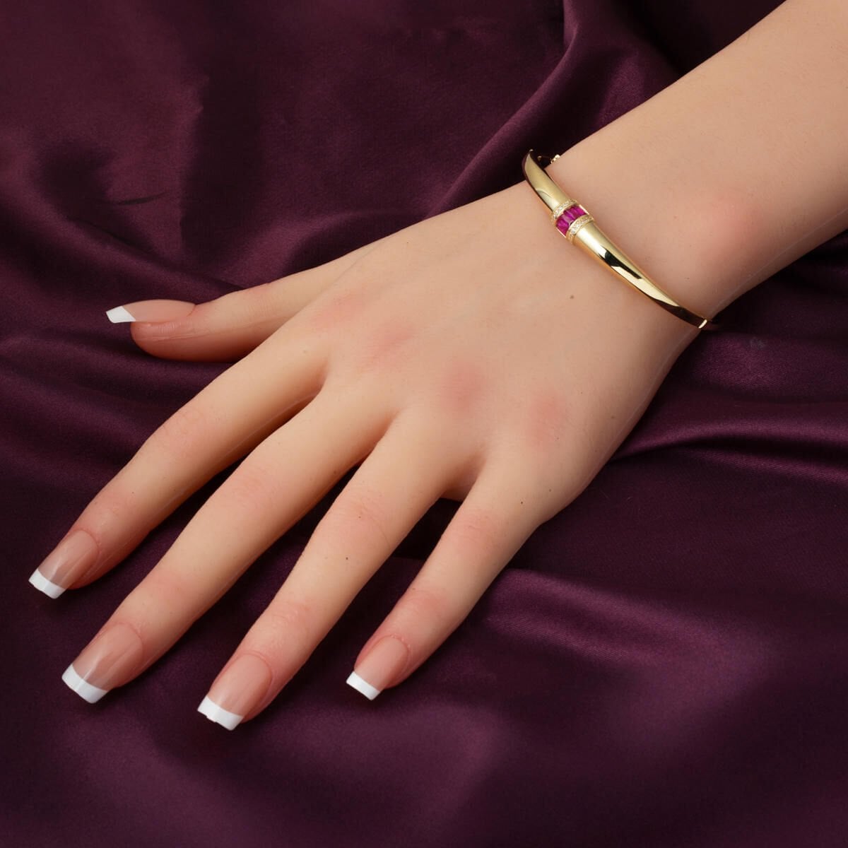 14K Pink Colored Gold Leaf Hinged Cuff Cubic Zirconia Bangle