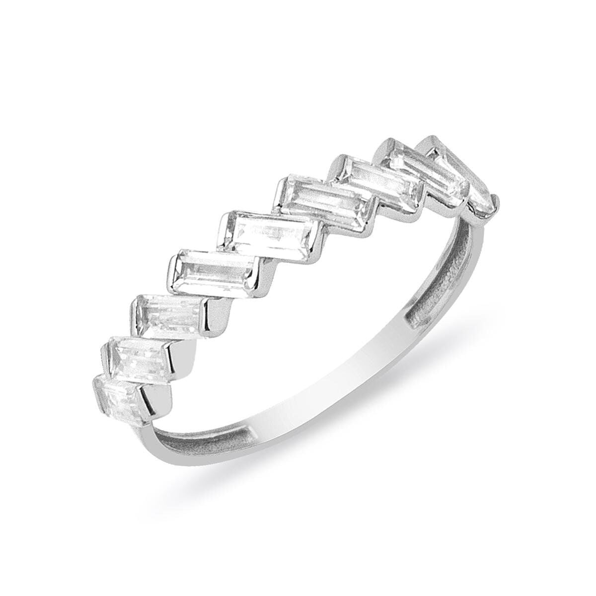 14K White Gold 9 Baguette Cubic Zirconia Ring