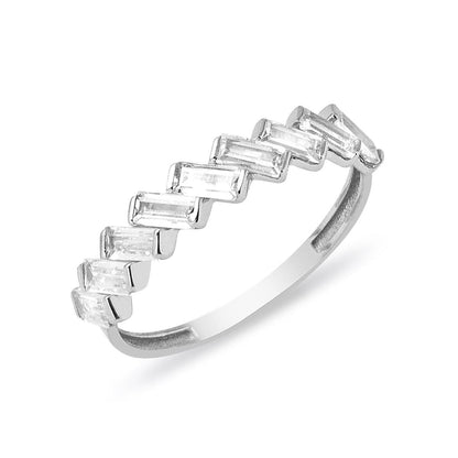 14K White Gold 9 Baguette Cubic Zirconia Ring