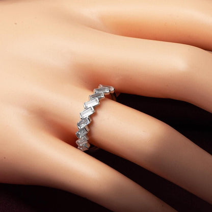 14K White Gold 9 Baguette Cubic Zirconia Ring