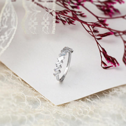 14K White Gold 9 Baguette Cubic Zirconia Ring
