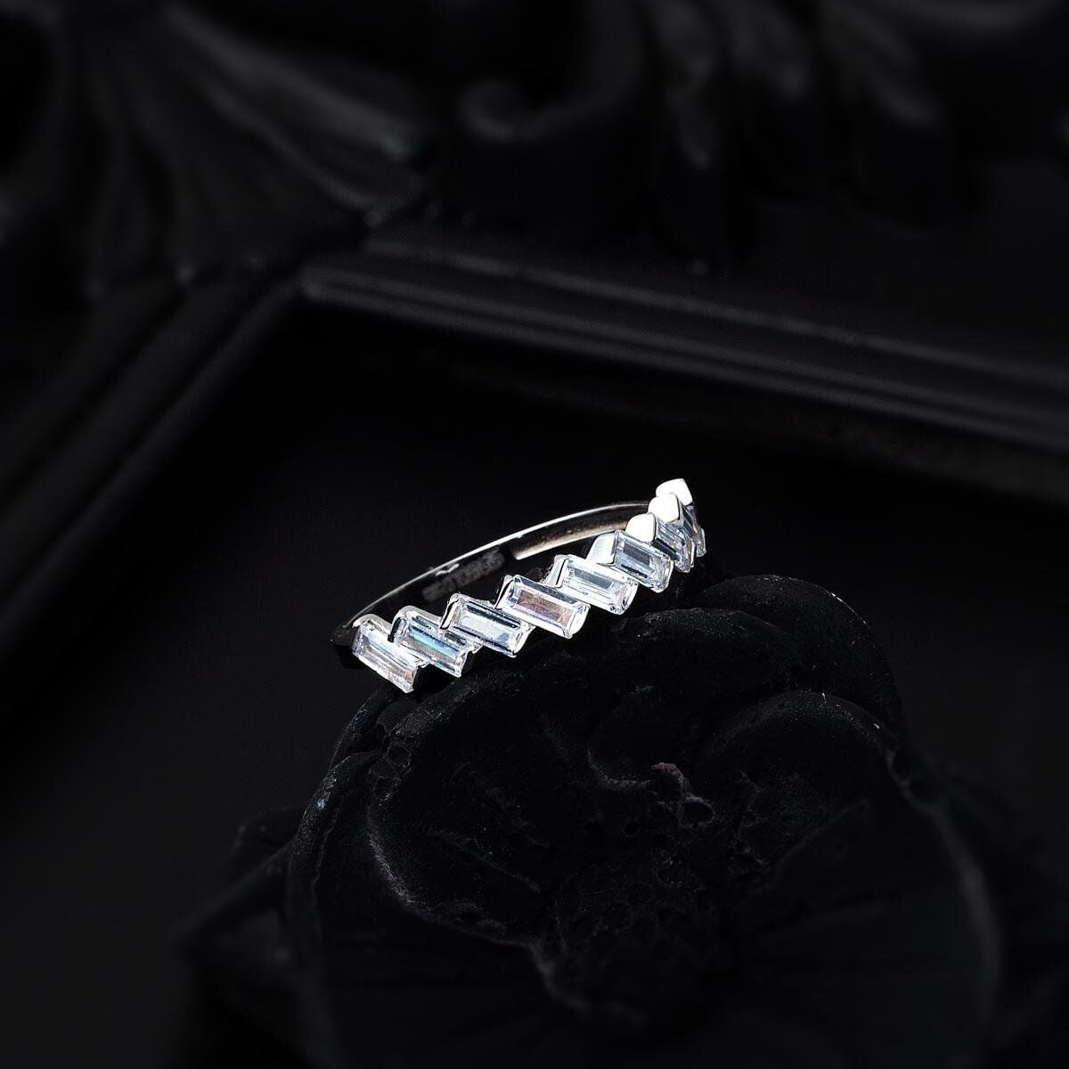 14K White Gold 9 Baguette Cubic Zirconia Ring