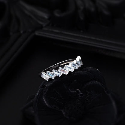 14K White Gold 9 Baguette Cubic Zirconia Ring
