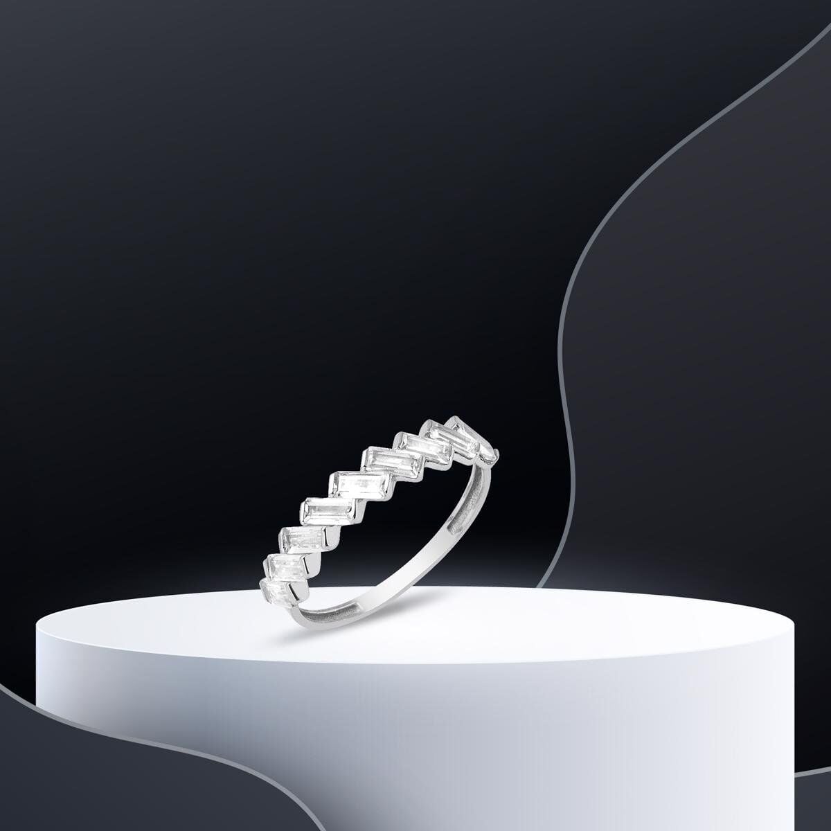 14K White Gold 9 Baguette Cubic Zirconia Ring