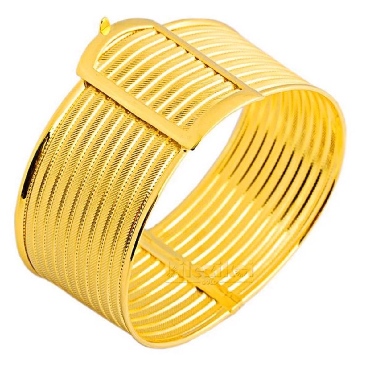 14K Yellow Gold 9 Row Buckle Trabzon Mesh Bangle