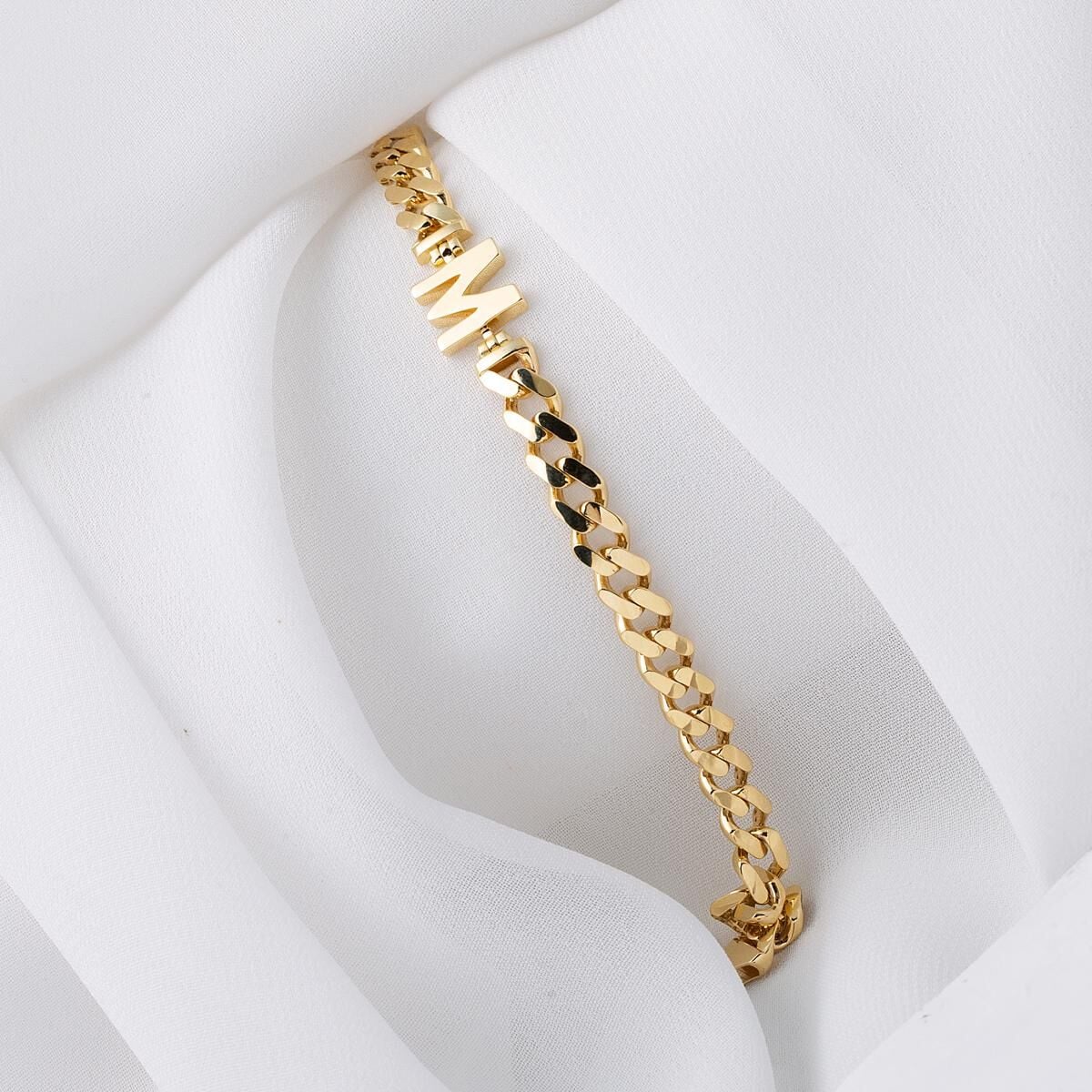 14K Yellow Gold Personalized M Initial Bracelet