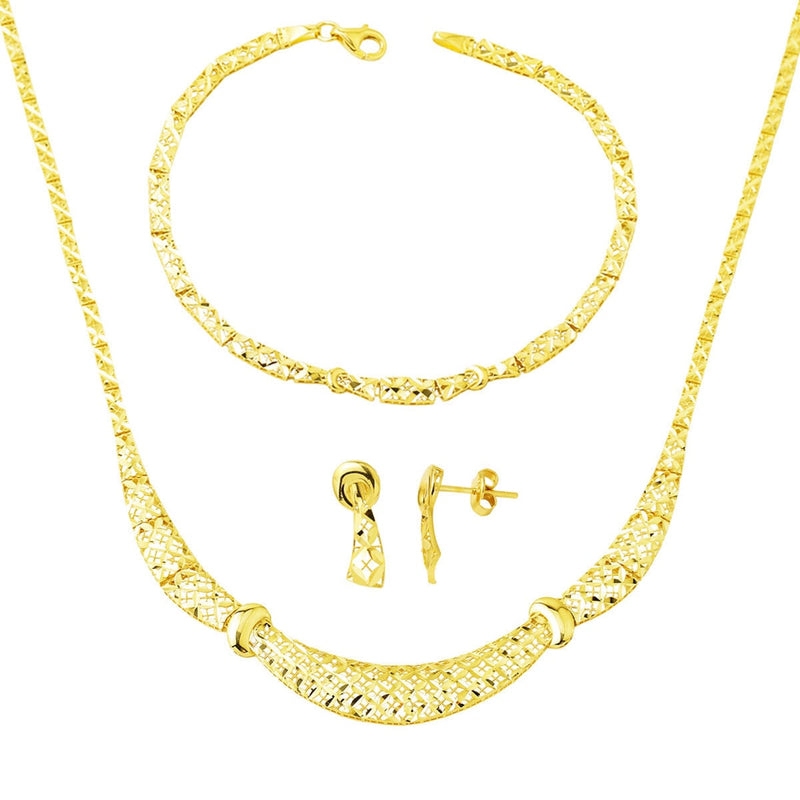 14K Yellow Gold Arched Flower of Life Wedding Set