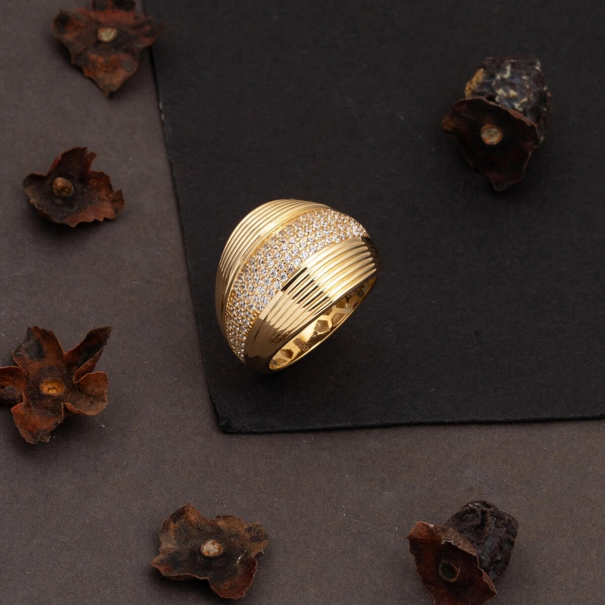 14K Yellow Gold Signet Cubic Zirconia Ring