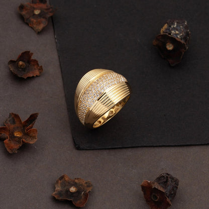 14K Yellow Gold Signet Cubic Zirconia Ring
