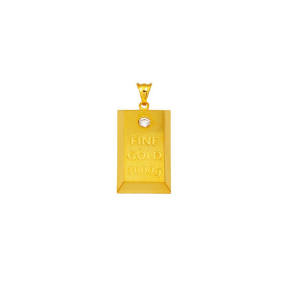 14K Yellow Gold Solitaire Gold Bar Cubic Zirconia Pendant