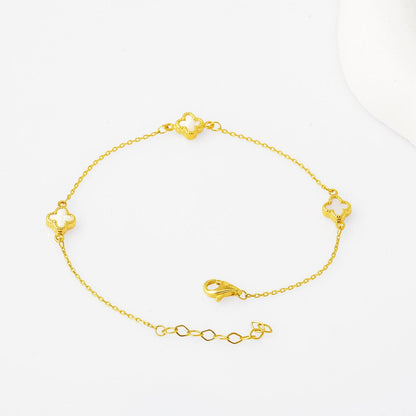 14K Yellow Gold White Clover Minimalist Glass Bracelet