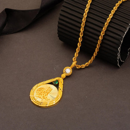 14K Yellow Gold Teardrop Ottoman Tughra Cubic Zirconia Necklace