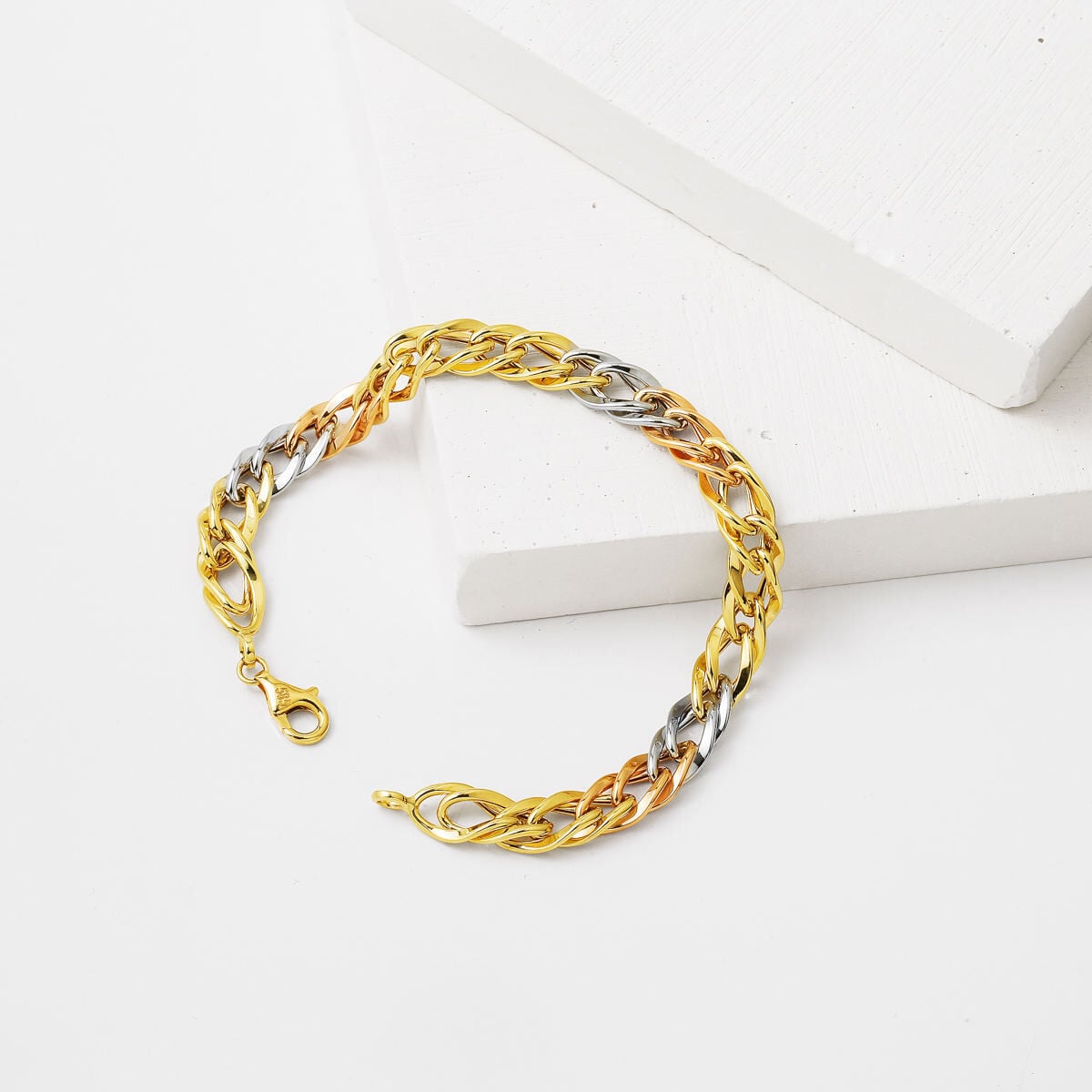 14K Yellow Gold Tri-Color Hollow Bracelet