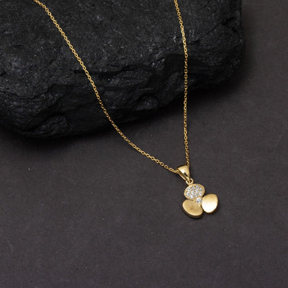 14K Yellow Gold Three Leaf Clover Cubic Zirconia Necklace