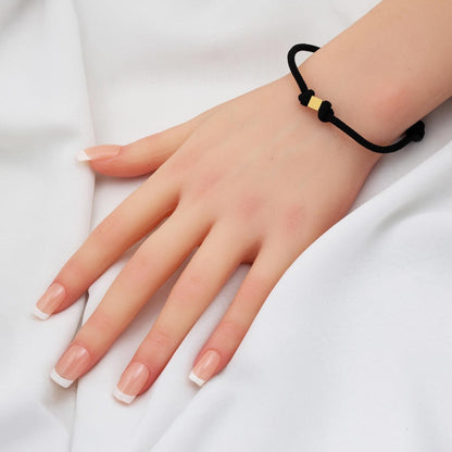 14K Yellow Gold Cube Black Cord Bracelet