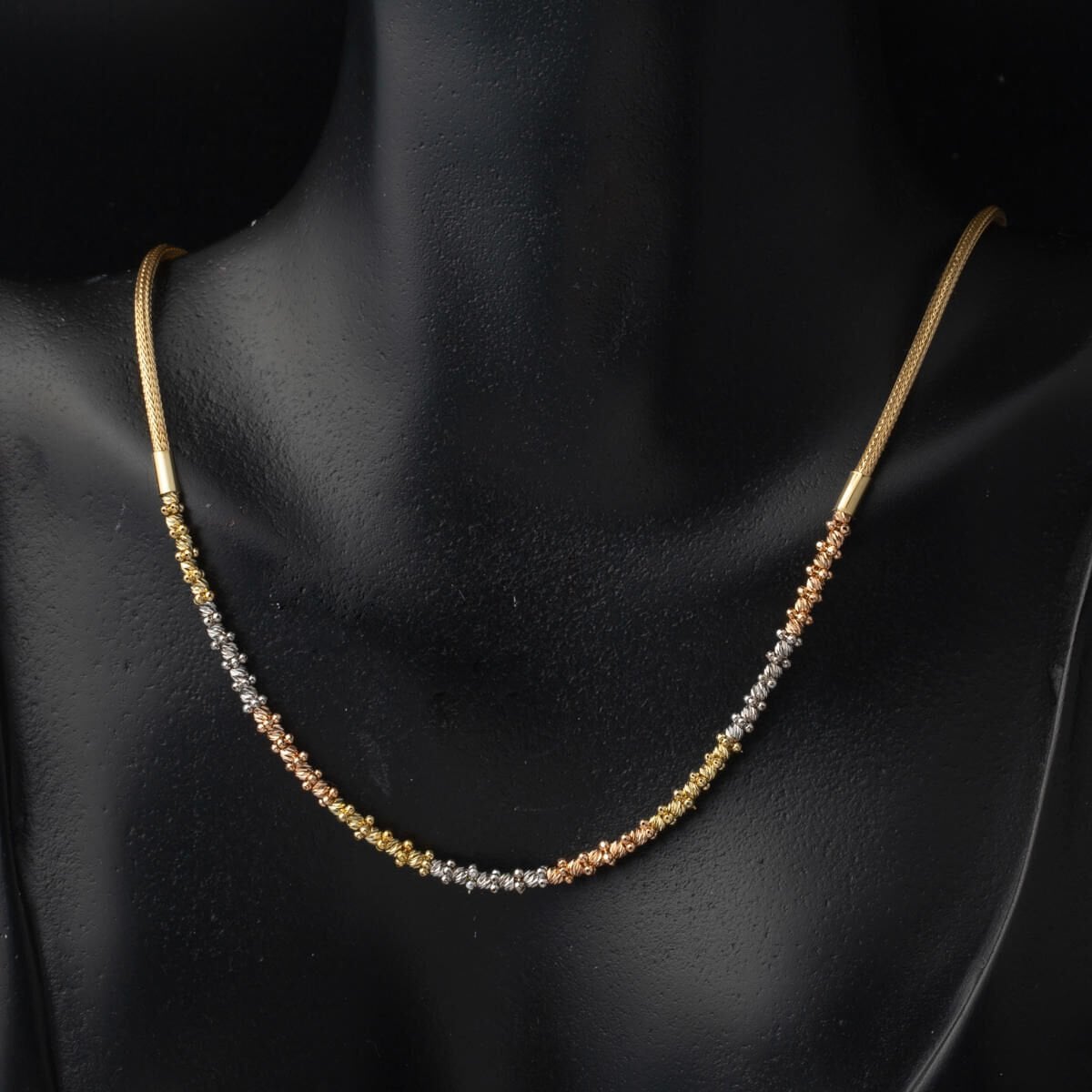 14K Yellow Gold Tri-Color Gold Bead Cubic Zirconia Necklace