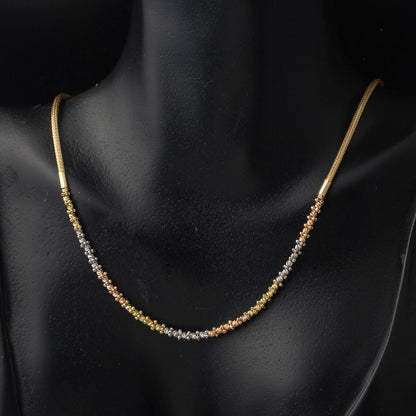 14K Yellow Gold Tri-Color Gold Bead Cubic Zirconia Necklace