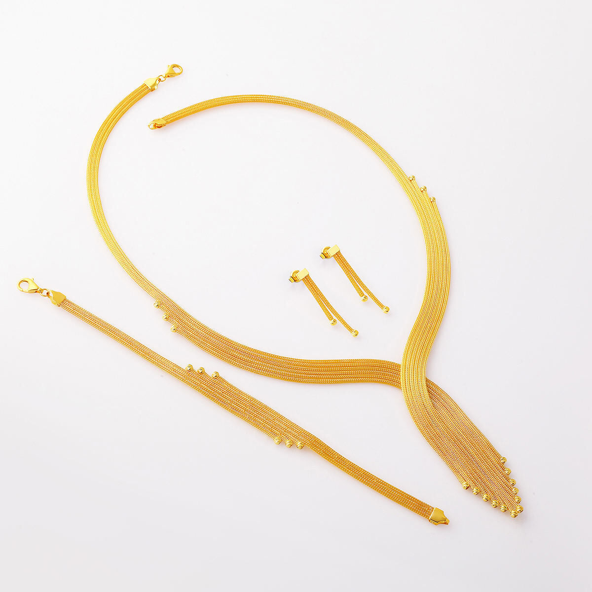 14K Yellow Gold Woven Link Chain Drop Jewelry Set