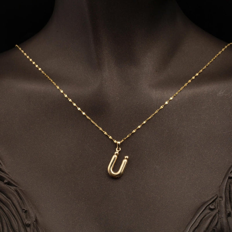 14K Yellow Gold Balloon Initial U Necklace (2.38 g)