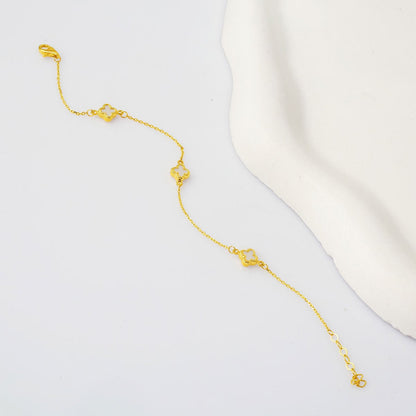 14K Yellow Gold White Clover Minimalist Glass Bracelet