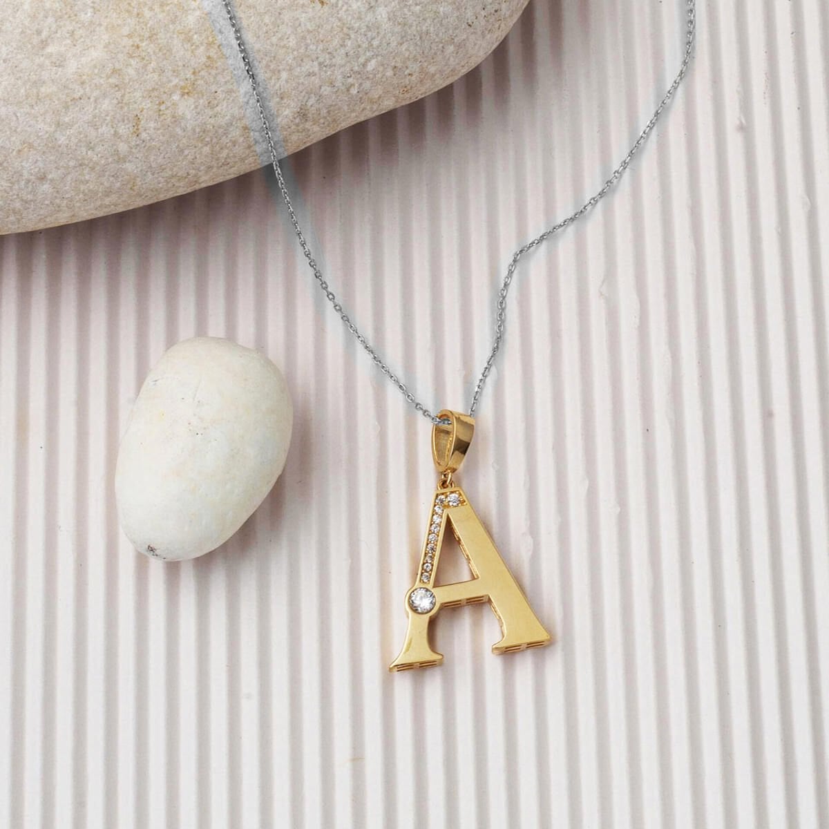 14K Yellow Gold Lettera Large A Initial Cubic Zirconia Pendant