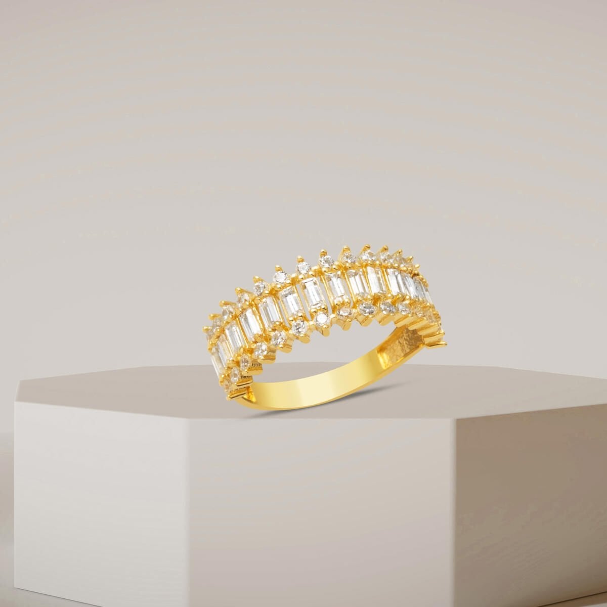 14K Yellow Gold Minimalist Baguette Cubic Zirconia Ring
