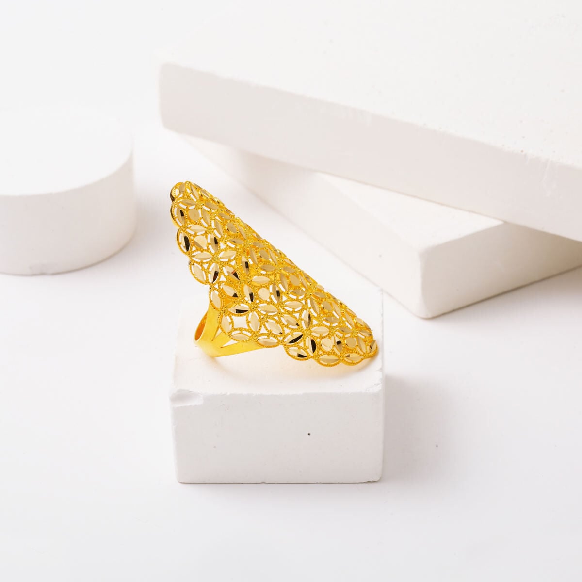 14K Yellow Gold Flower of Life Marquise Ring (6.7 g)