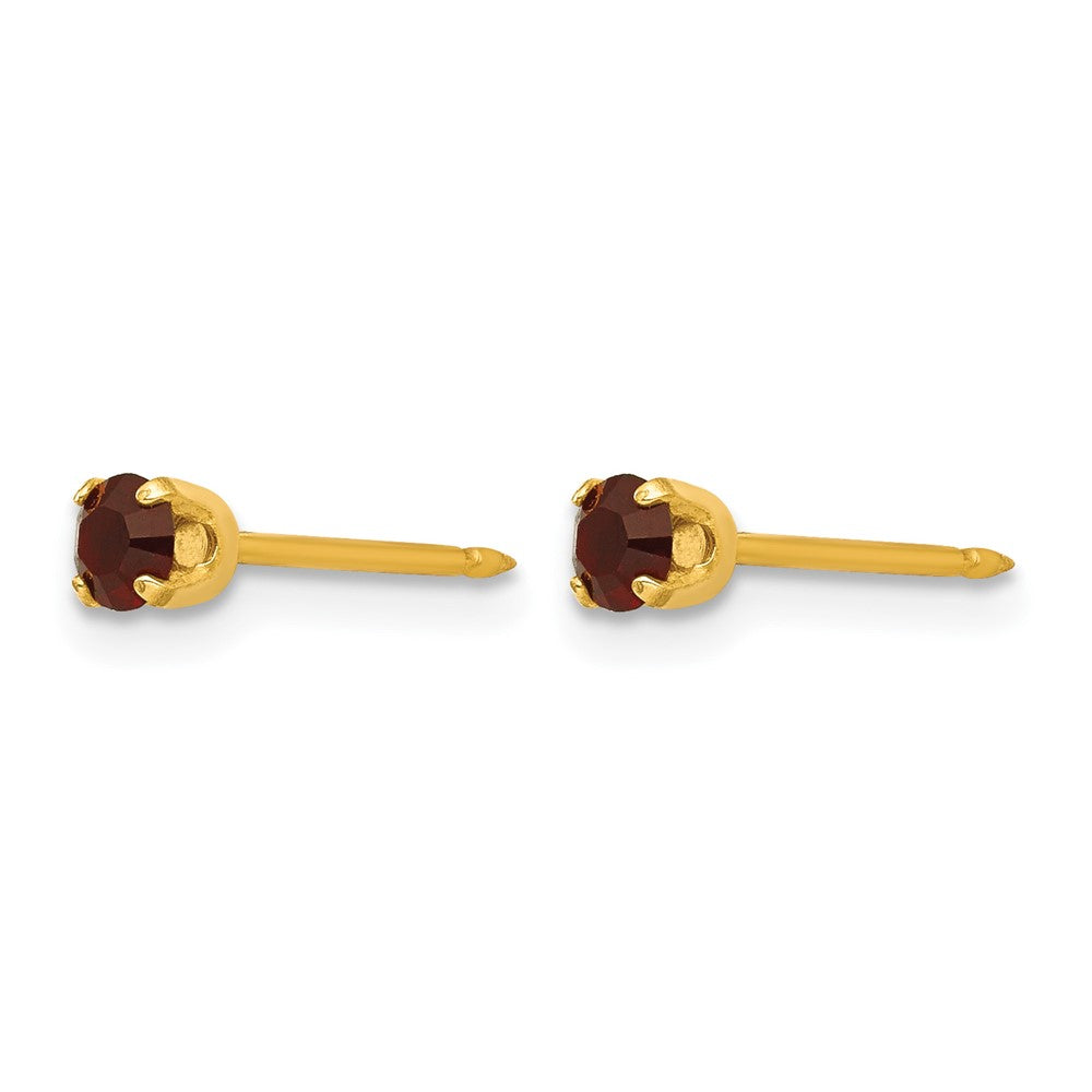 14K Yellow Gold 3mm January Crystal Birthstone Post Earrings