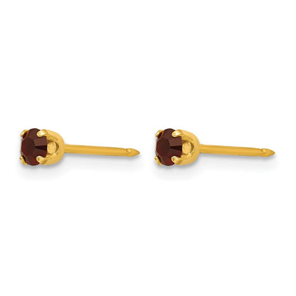 14K Yellow Gold 3mm January Crystal Birthstone Post Earrings