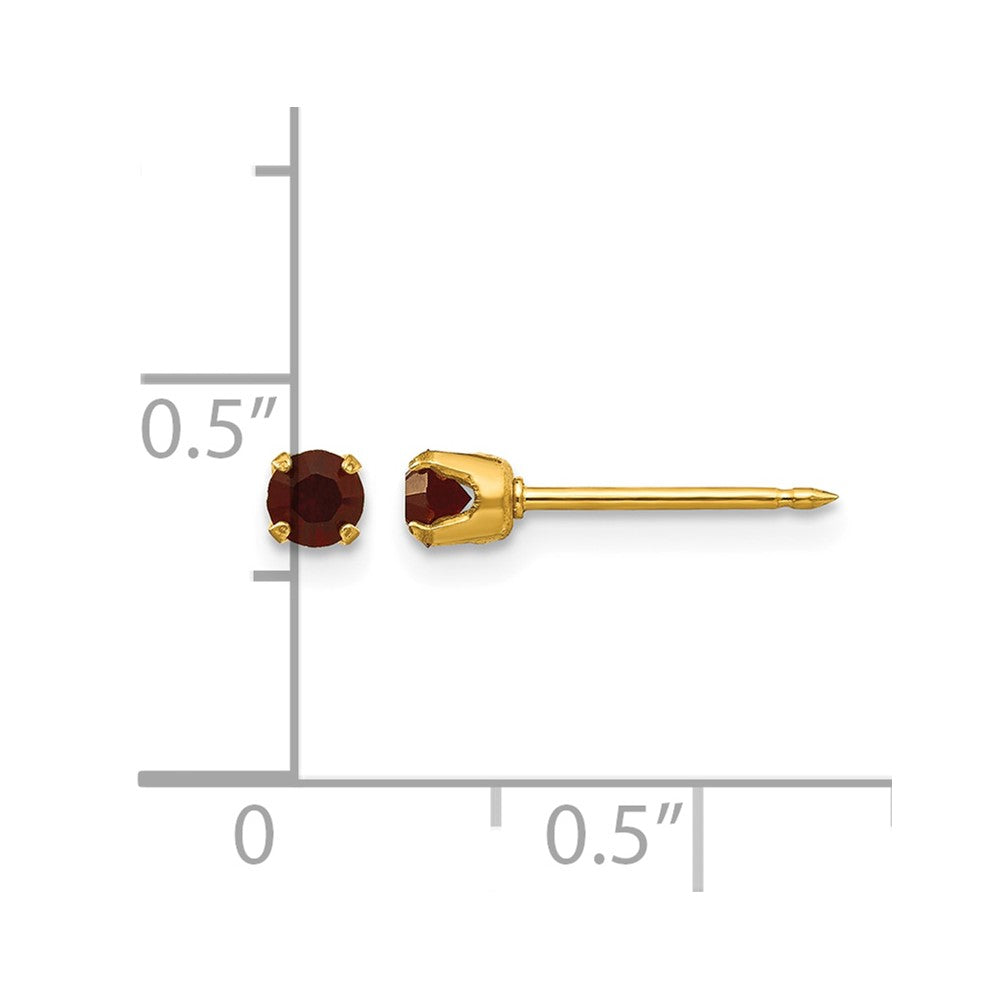 14K Yellow Gold 3mm January Crystal Birthstone Post Earrings