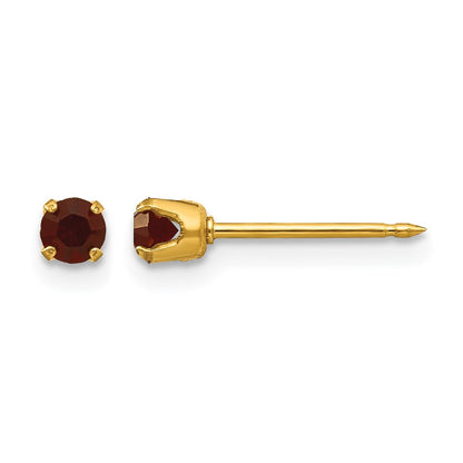 14K Yellow Gold 3mm January Crystal Birthstone Post Earrings