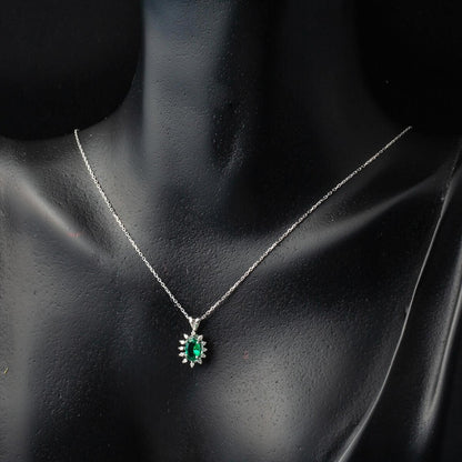14K White Gold 0.50 Ct Emerald Diamond Necklace