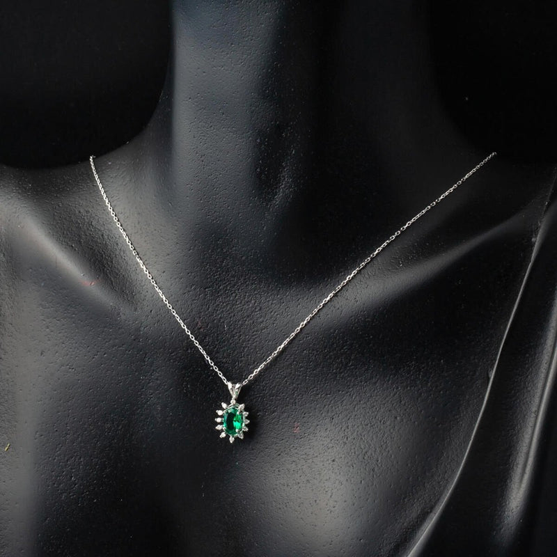 14K White Gold 0.50 Ct Emerald Diamond Necklace