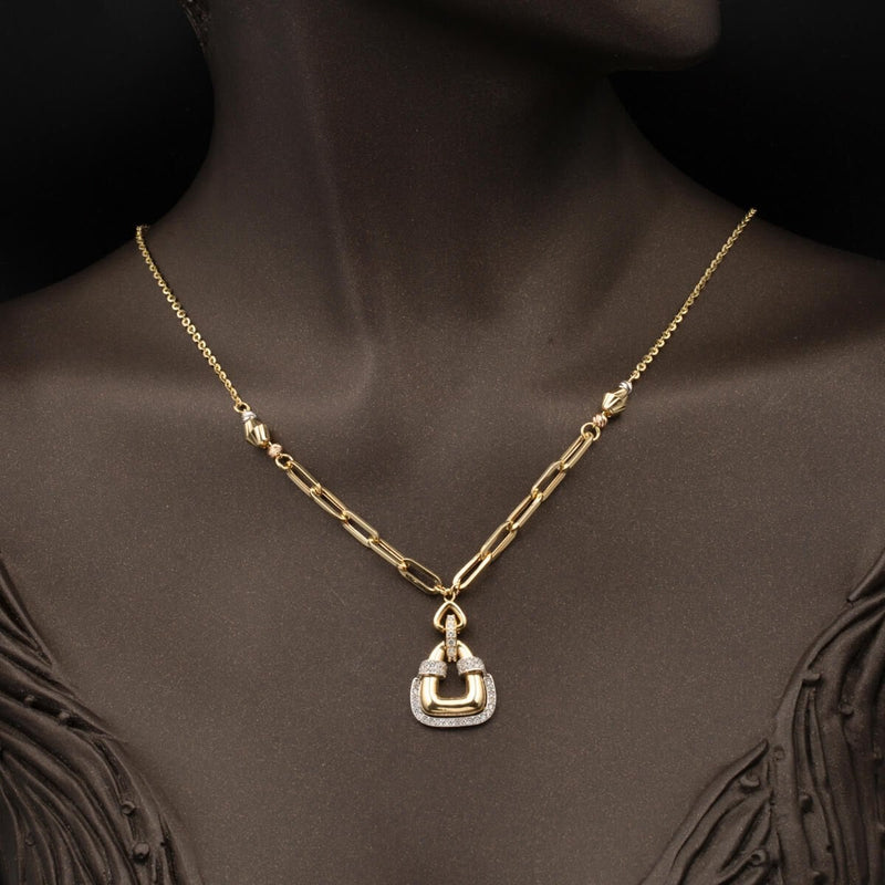 Designer Inspired 14K Yellow Gold Paperclip Chain Cubic Zirconia Necklace