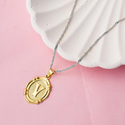 14K Yellow Gold Italian V Initial Pendant