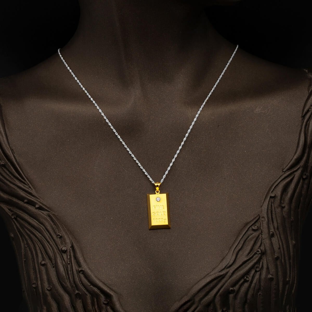 14K Yellow Gold Solitaire Gold Bar Cubic Zirconia Pendant