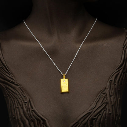 14K Yellow Gold Solitaire Gold Bar Cubic Zirconia Pendant
