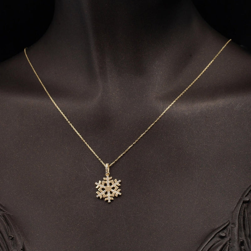 14K Yellow Gold Heart Snowflake Cubic Zirconia Necklace